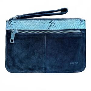 PRÜNE Suede‎ & Snakeskin Embossed Leather Wristlet Clutch – Black